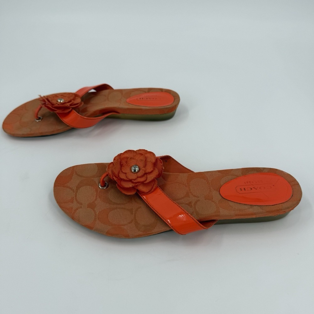 COACH Samira Khaki Signature Canvas Flower Thong Flip Flop Sandals Shoes Size 7B